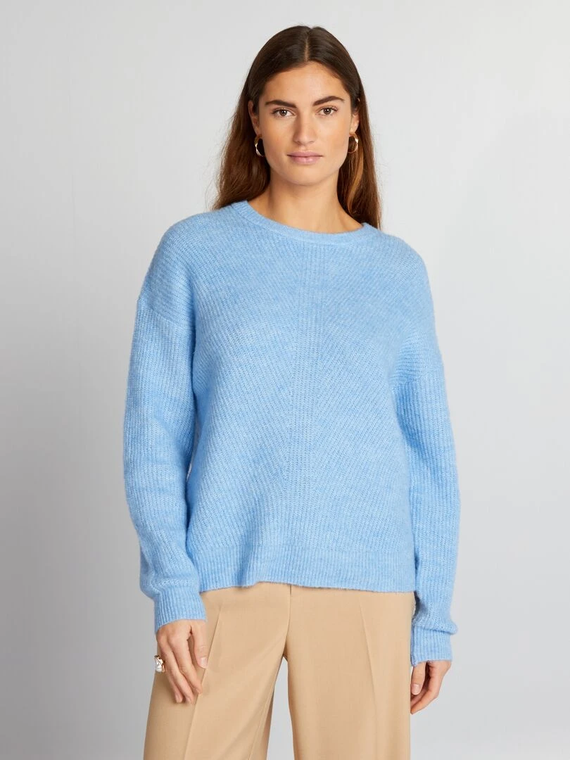 Pull en maille côtelée douce   Bleu