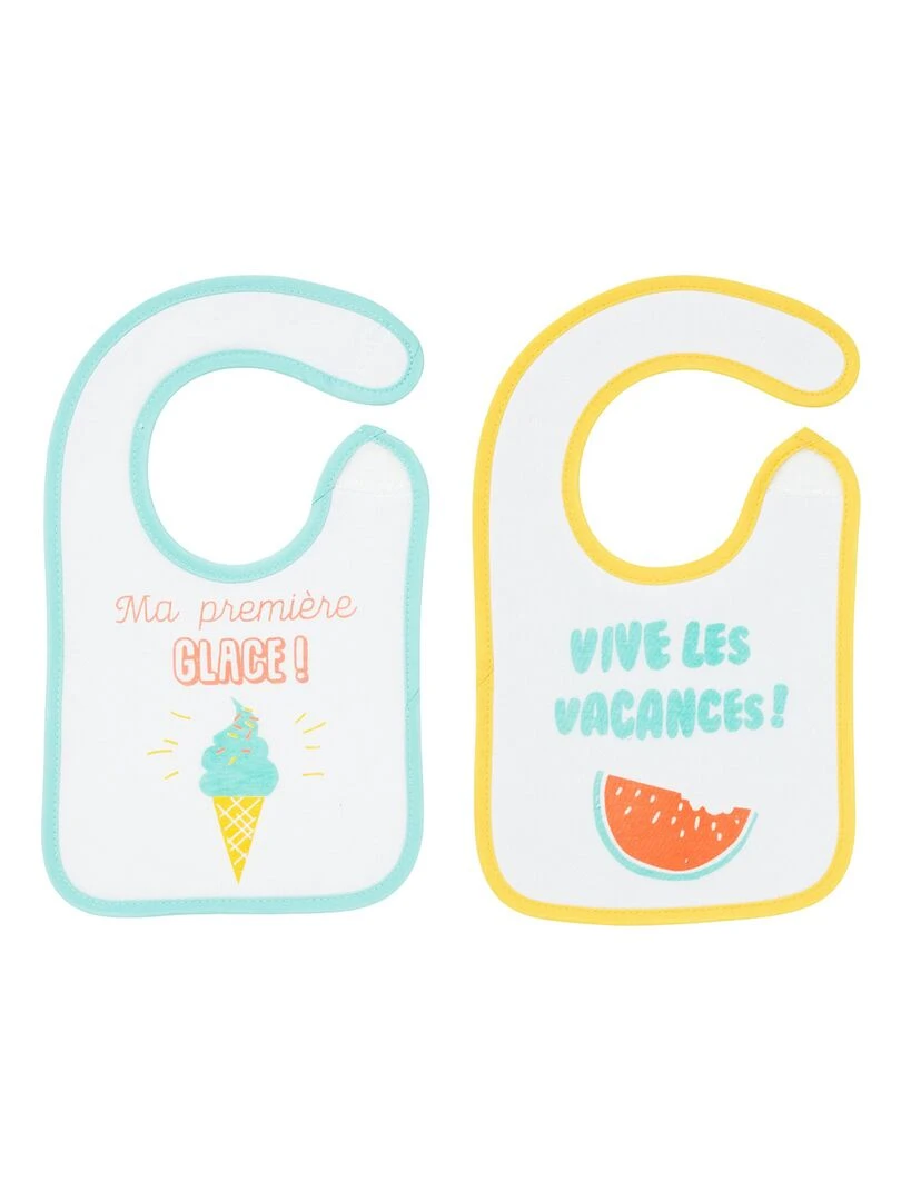 Lot de 2 bavoirs vacances Naissance Bleu