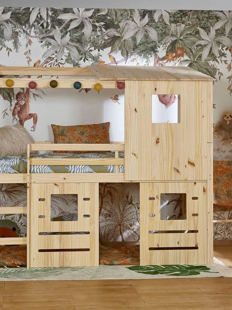 Pack lit cabane mi hauteur avec matelas Alma   AKITEN RETAIL   Marron