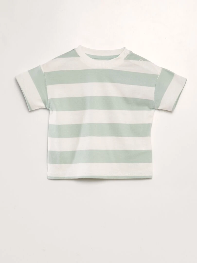 T shirt rayé à pression au col Blanc