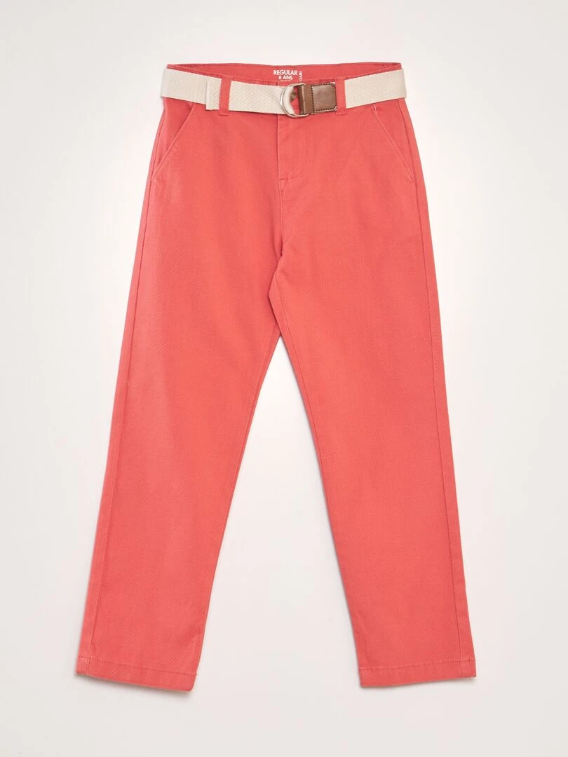 Pantalon chino en twill + ceinture Orange
