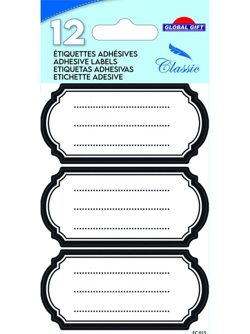 12 étiquettes adhésives scolaires Ovale Vintage Noir N/A