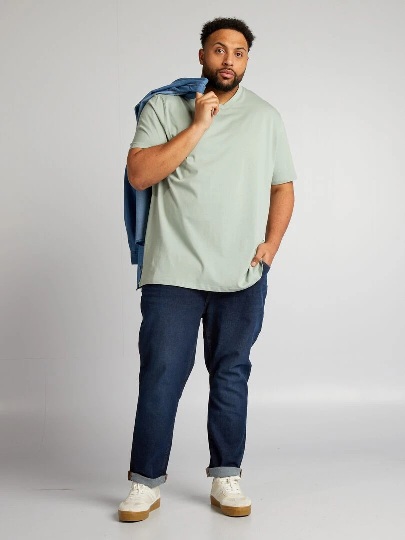T shirt en jersey à col V Vert clair