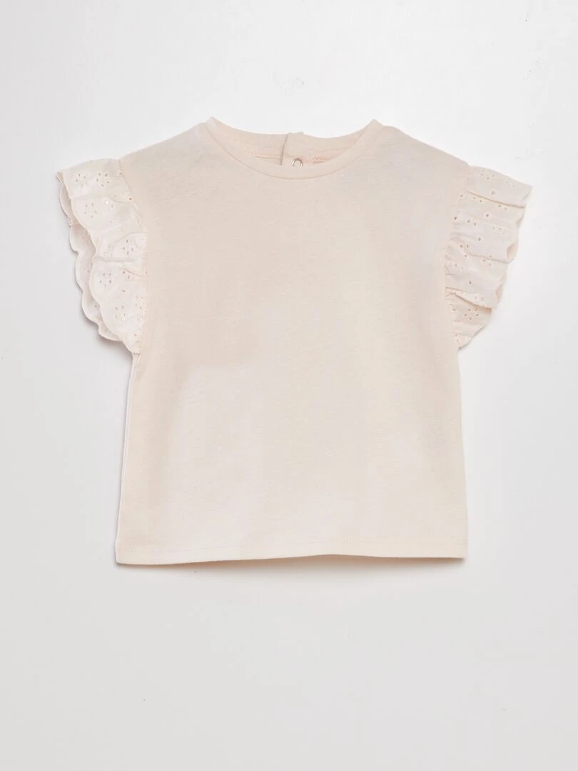 Tee shirt avec manches broderie anglaise Beige