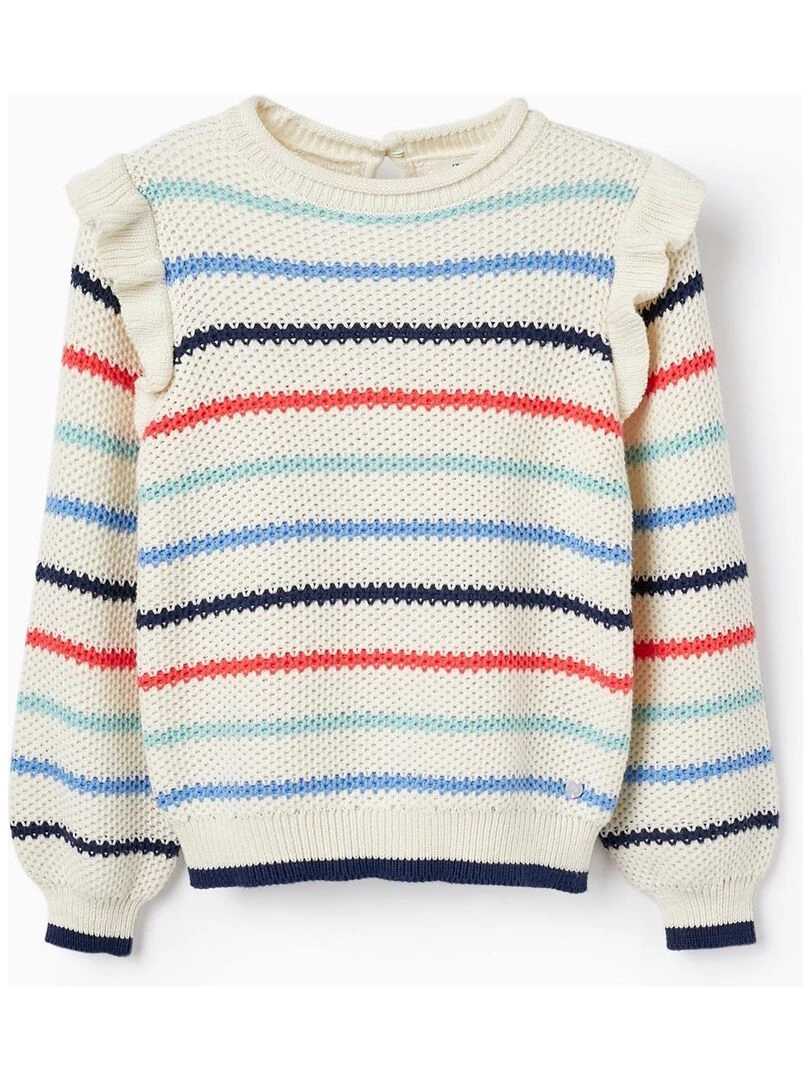 Pull en Maille à Rayures avec Volants pour Fille SPRING BEGINS Beige clair