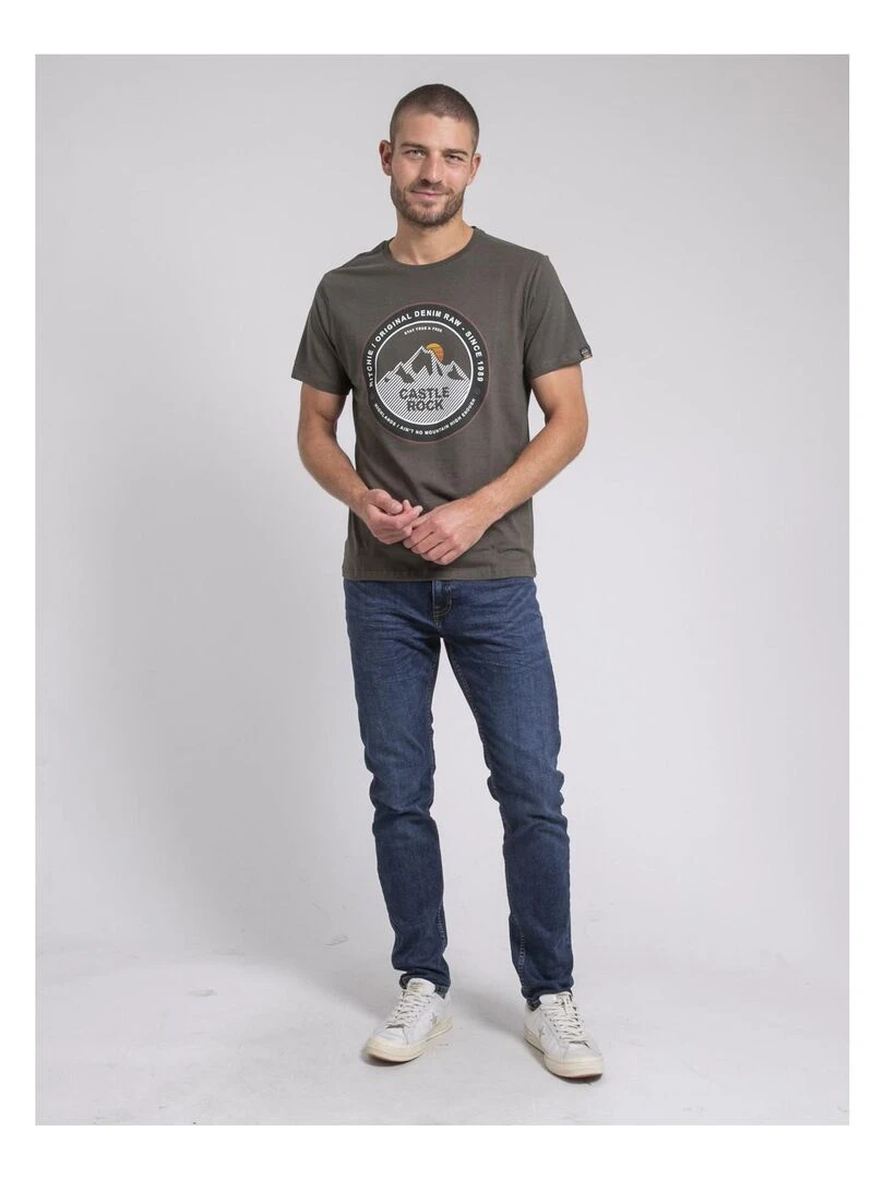 T shirt col rond pur coton JOROCK   Kaki