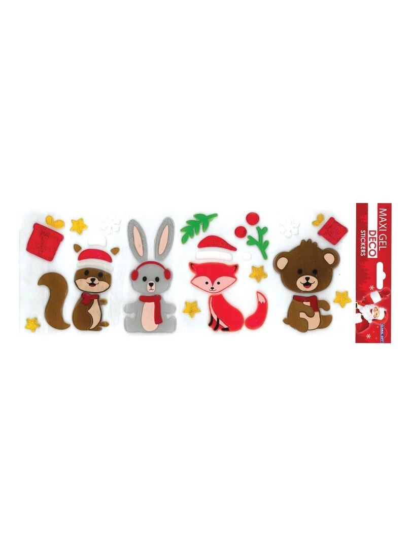 Stickers gel Noël pour fenêtres Animaux de la forêt Multicolore