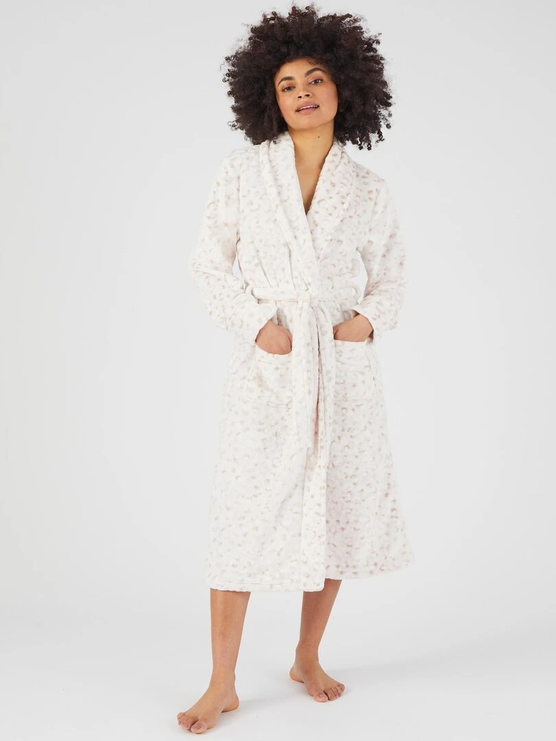 Robe de chambre maille douce et chaude imprimée Thermolactyl Damart Blanc