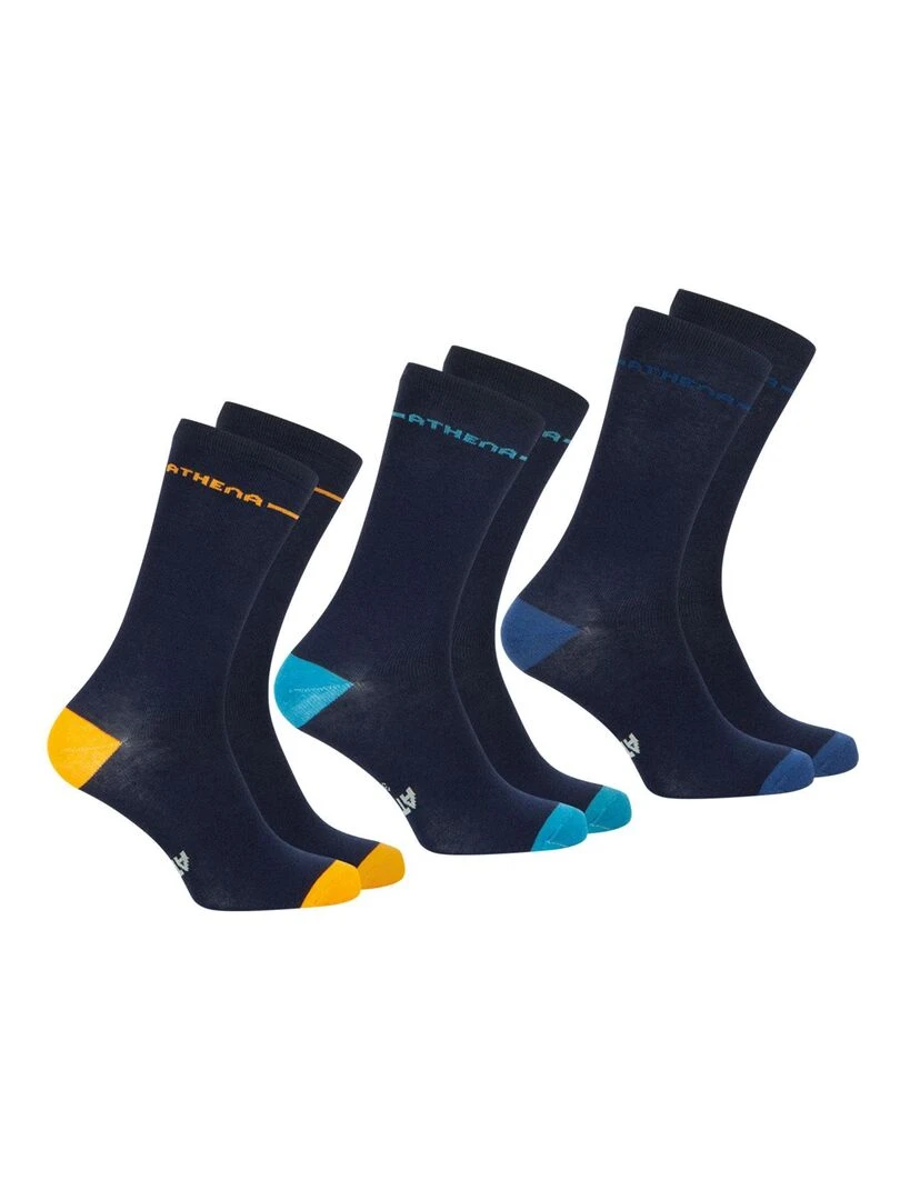 Lot de 3 paires de chaussettes mi hautes homme Easy Color Bleu