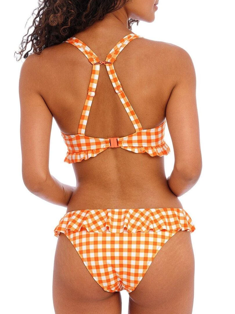 Haut de maillot à volant imprimé vichy Check in   Orange