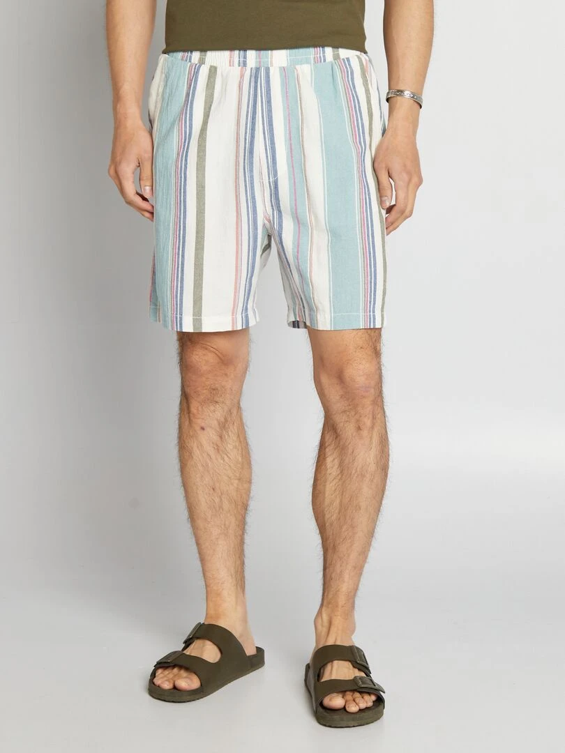 Bermuda à rayures et taille élastiquée Bleu/blanc/vert/rose