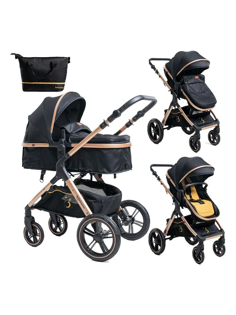 Bebelissimo Poussette transformable combinée convertible 2 en 1 poids 0 22kg NYA gold Noir