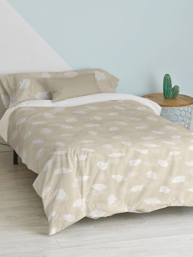 Parure housse de couette 2 pièces Clouds "Happyfriday" Beige