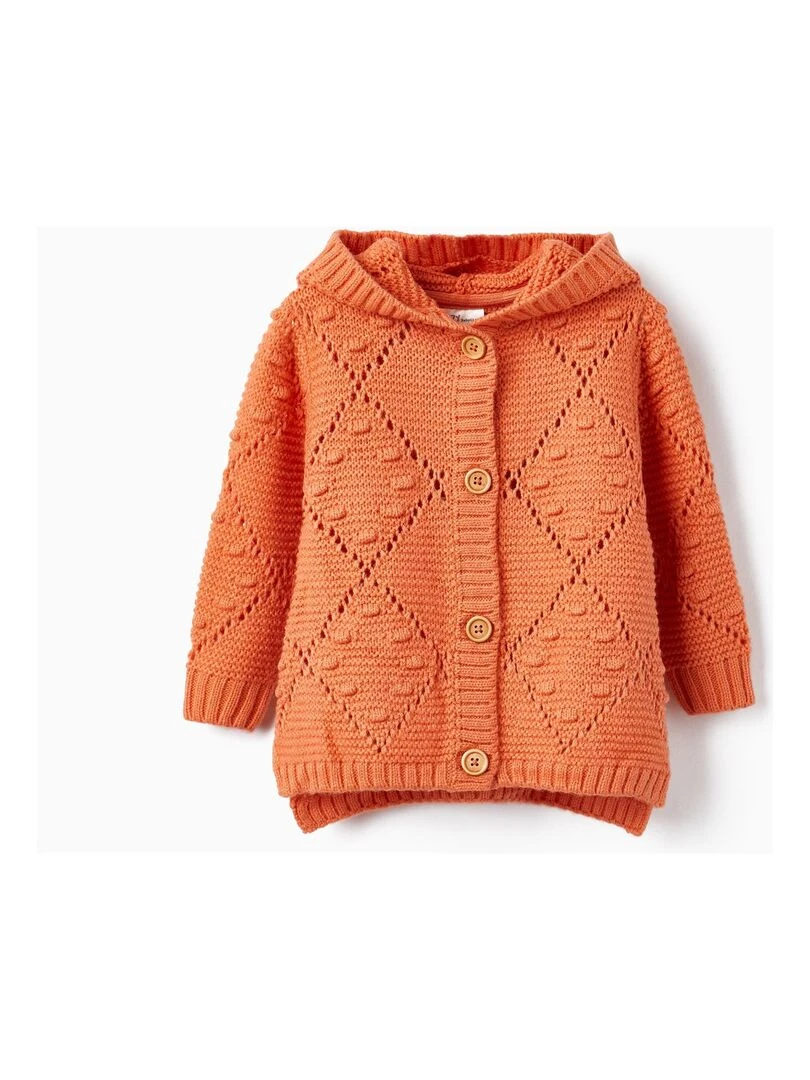 Gilet en Maille Perforée avec Capuche pour Bébé Fille ACE CLUBS Orange clémentine