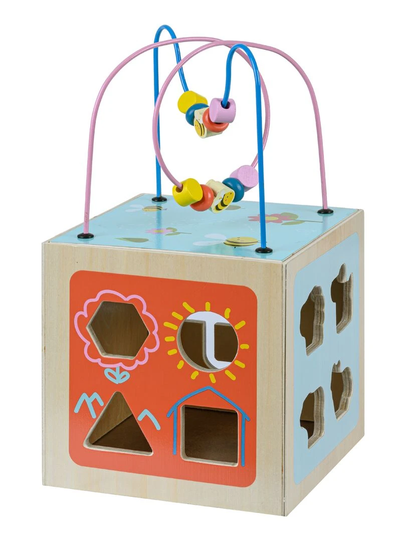 Grand cube d’activité en bois 4 en 1 jeu d’éveil 1 an premier âge éducatif apprentissage Multicolore