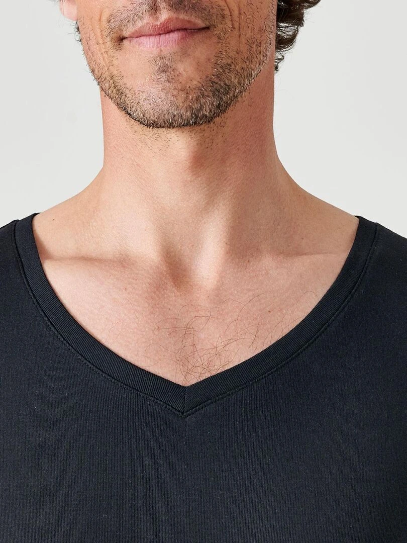 Lot de 2 t shirts col V  manches courtes  Essential pur coton peigné   Damart   Noir