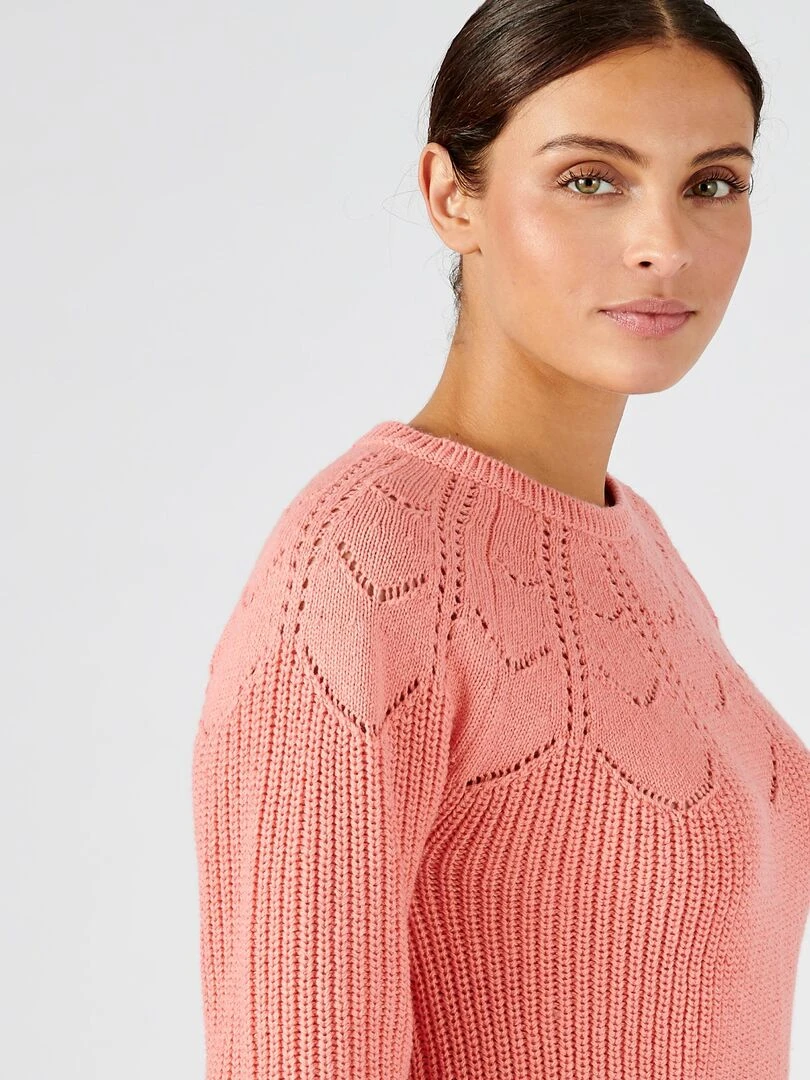 Pull détails ajourés   Damart   Rose