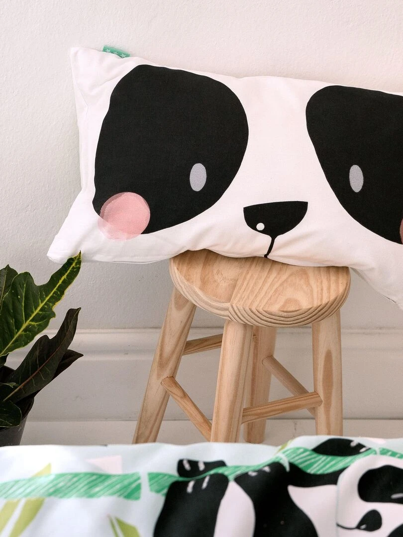 Housse de coussin Panda garden "Happyfriday" Blanc