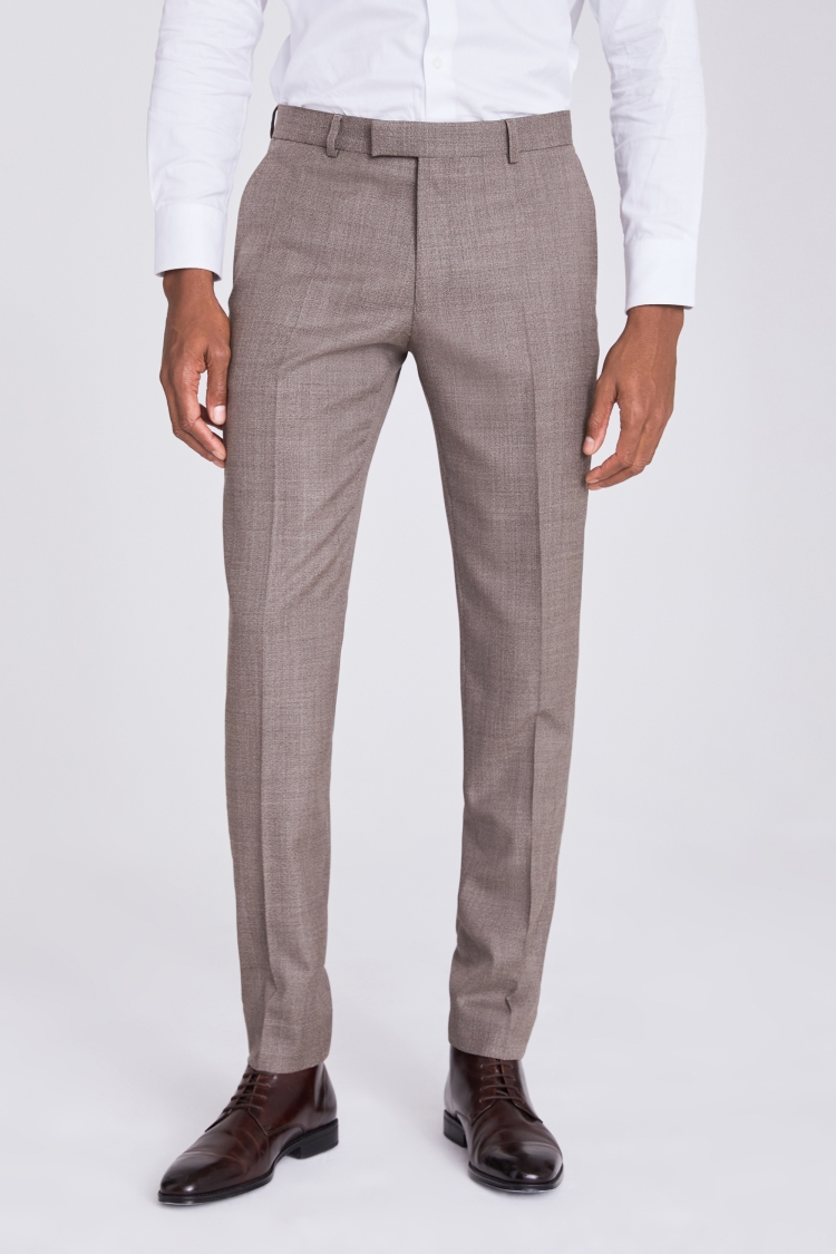 Italian Slim Fit Taupe Hopsack Trousers Buy Online at Moss