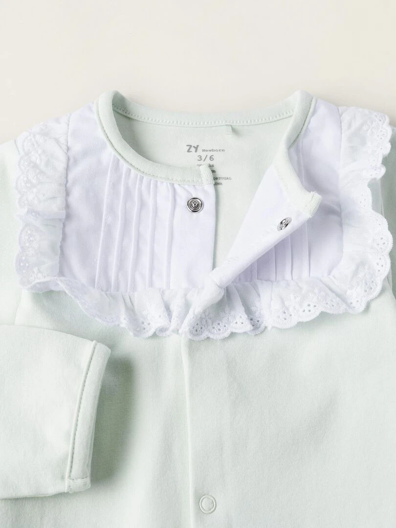 Grenouillère en Coton avec Broderie Anglaise pour Nouveau Née   Bleu clair