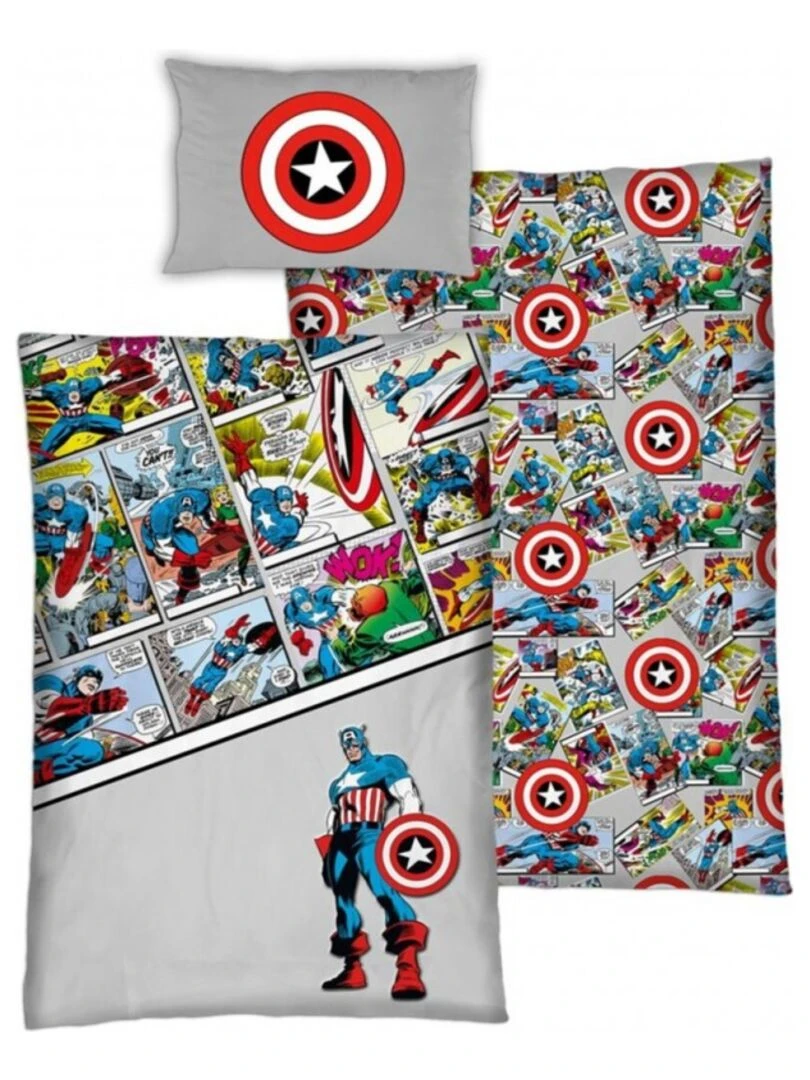 Parure de Lit Enfant Coton Captain America Gris