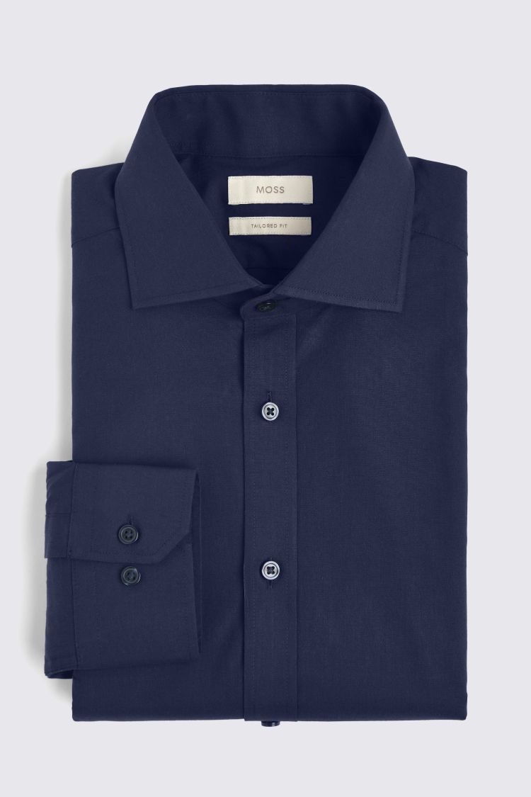 Tailored Fit Navy Poplin Shirt    Buy Online at Moss