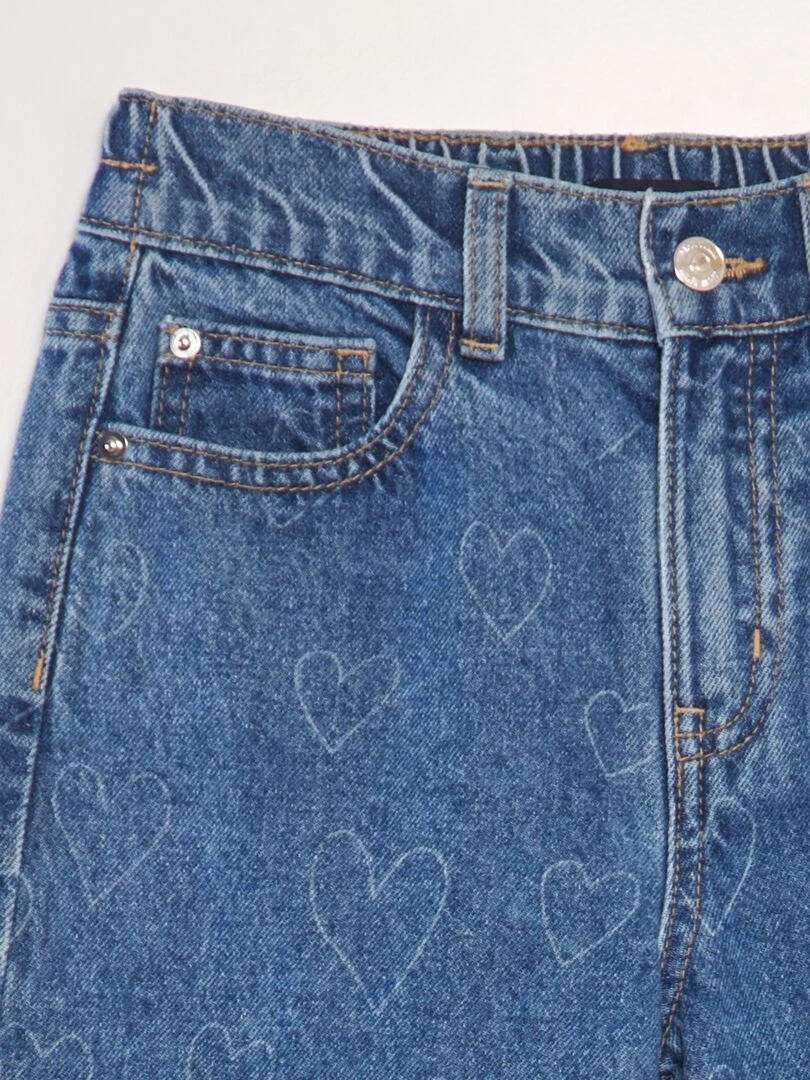 Pantalon en jean wide leg   Bleu coeurs