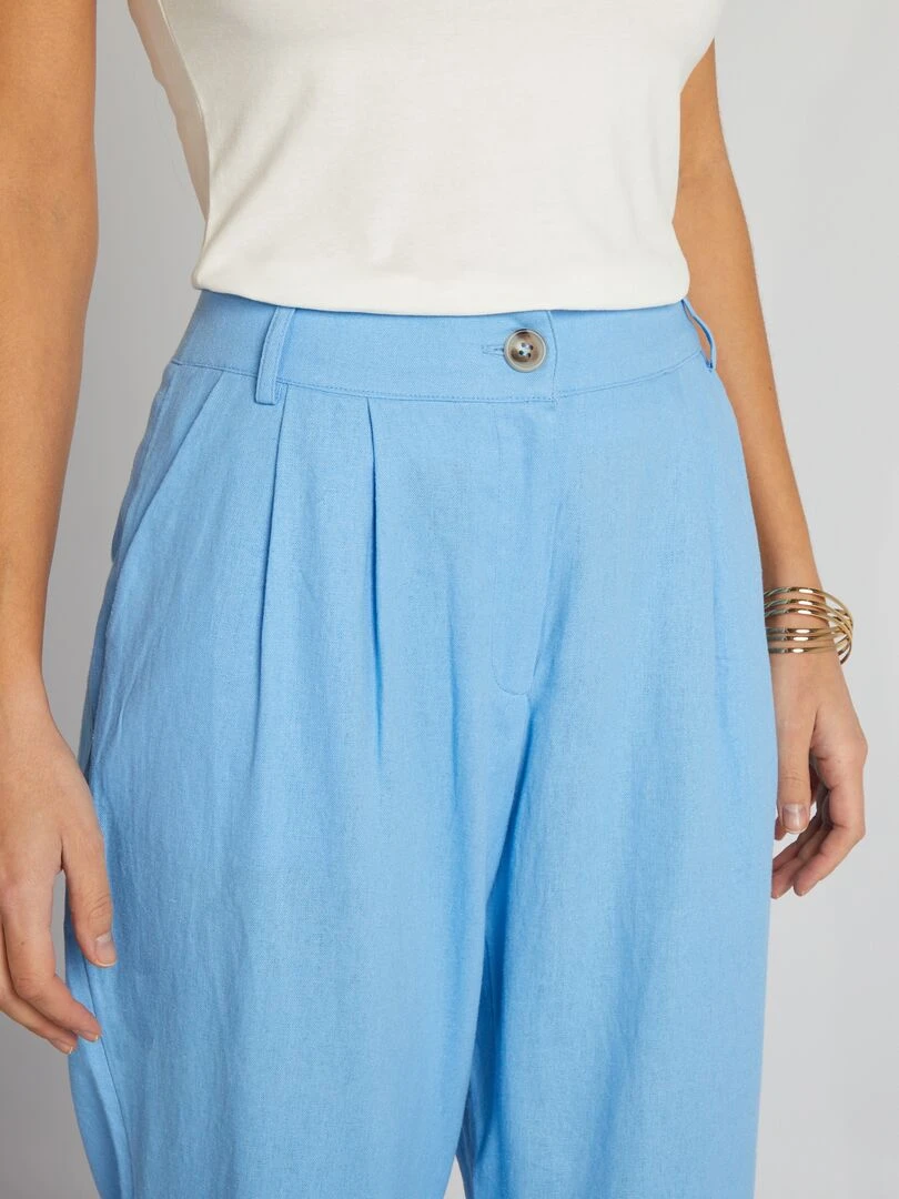 Pantalon carotte en lin   Bleu