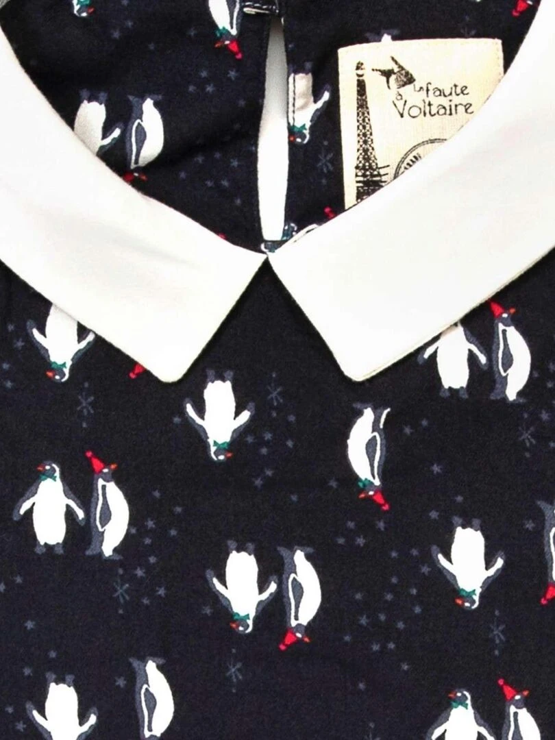 Blouse de Noël pour Fille Imprimé Fantaisie Pingouin col CLAUDINE 'LA FAUTE A VOLTAIRE' Rouge