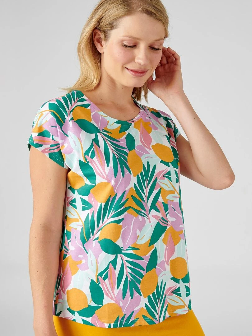 T shirt de pyjama en pur coton peigné   Damart   Jaune