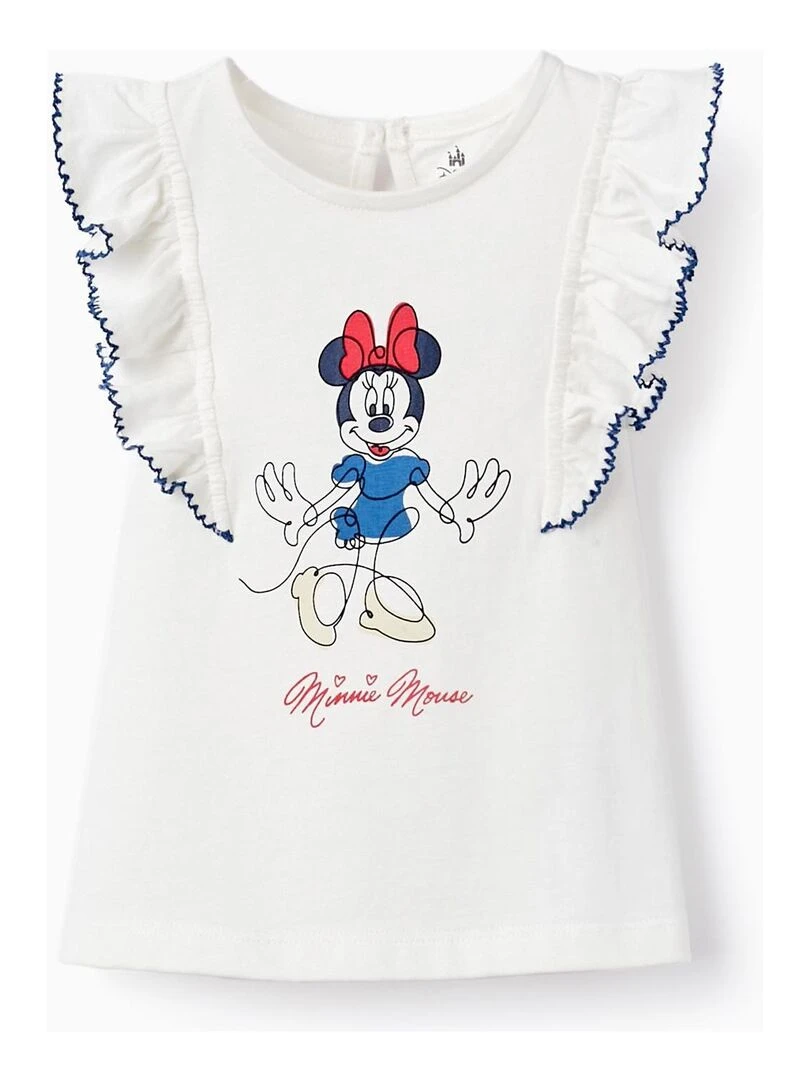 T shirt en jersey de coton pour bébé fille 'Minnie' manches courtes Blanc