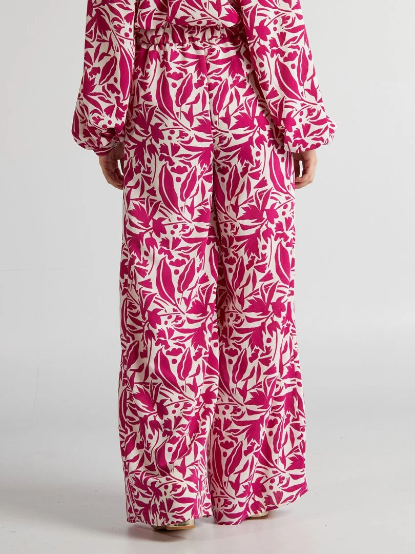 Pantalon large avec imprimé fleuri   Rose