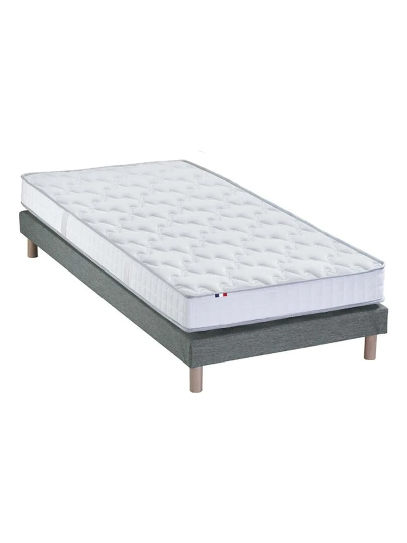 Ensemble Matelas 100% latex 5 zones ORIGINEL + Sommier Fabriqué en France Sommier Gris chiné Gris Blanc