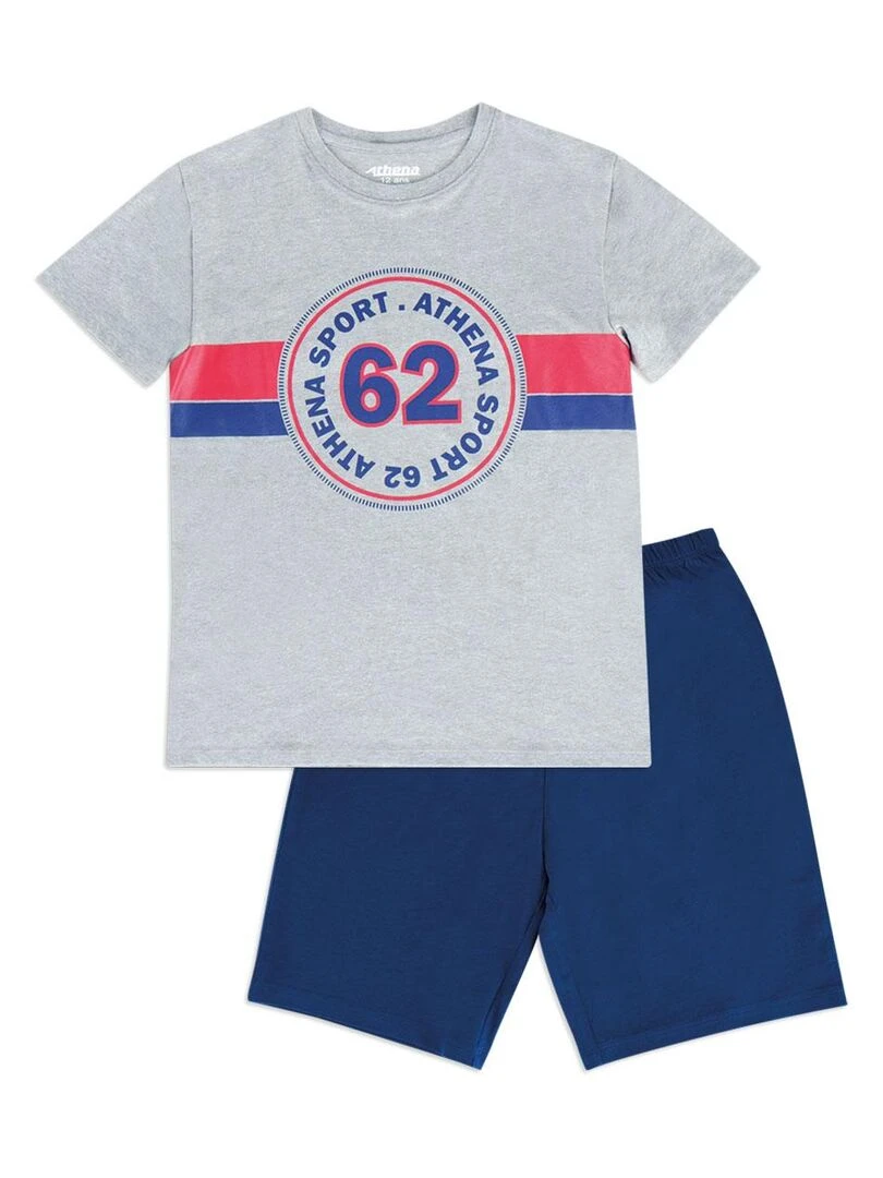 Pyjama court col rond garçon Sport 62 Gris Bleu