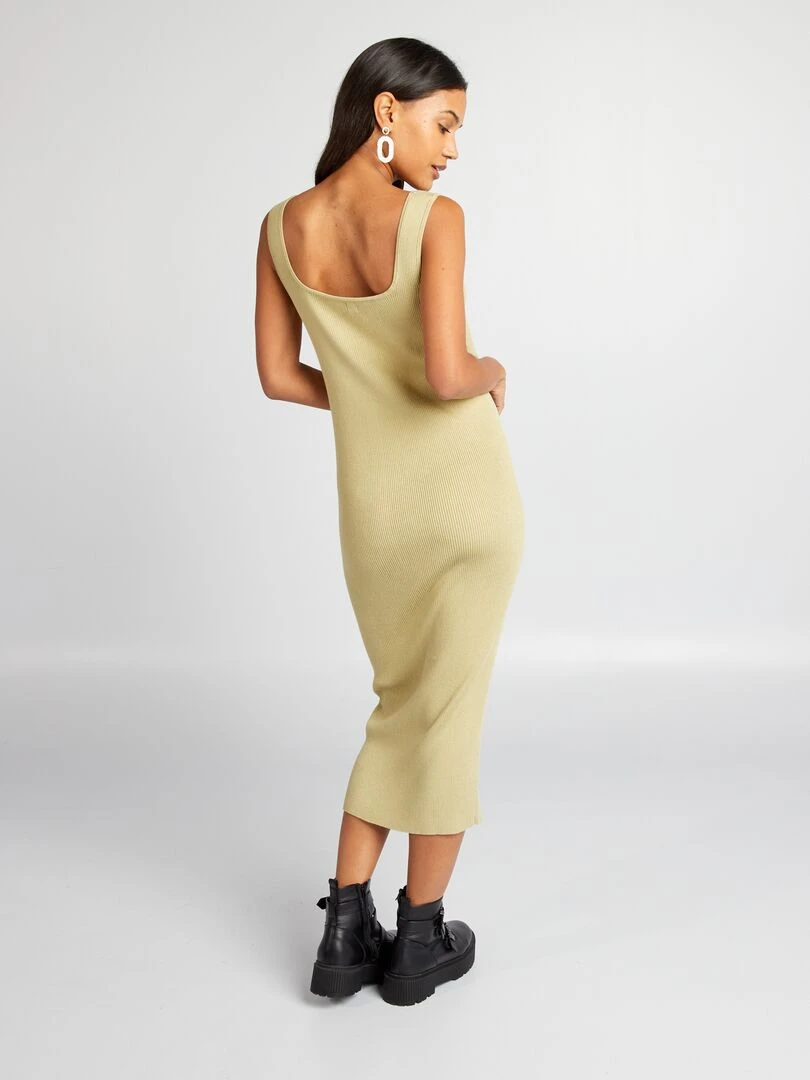 Robe tube midi en maille côtelée   Kaki
