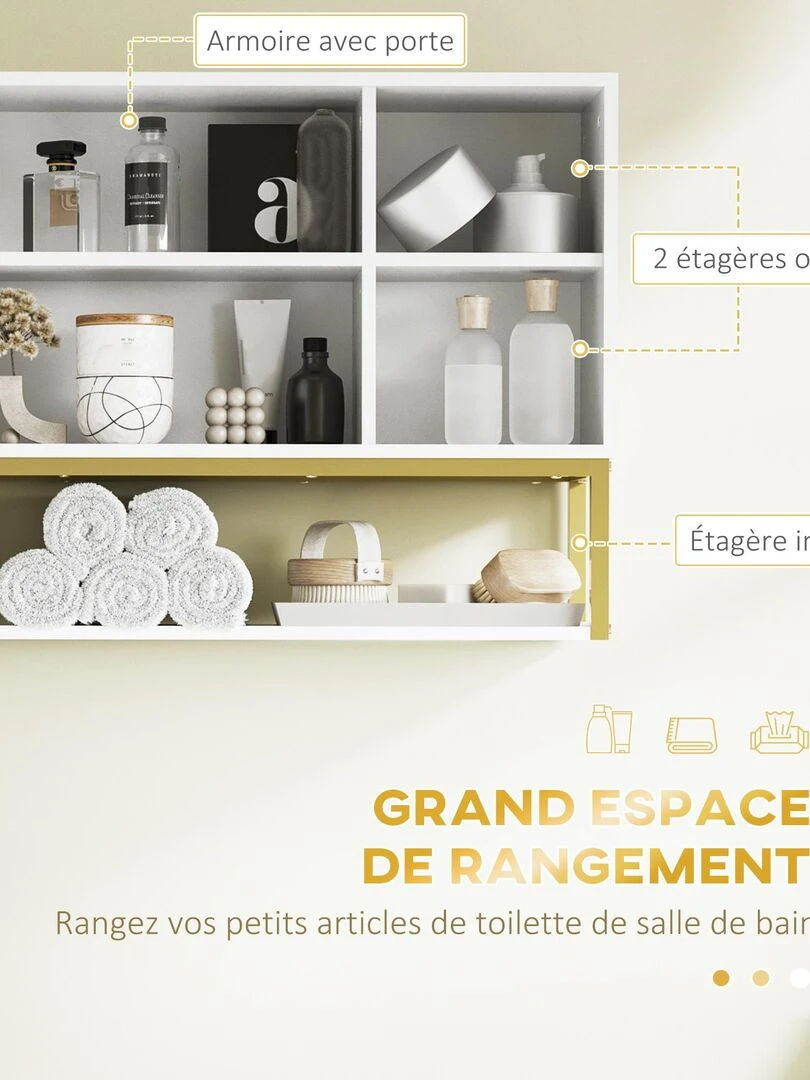 Armoire murale de salle de bain acier doré MDF blanc   Blanc