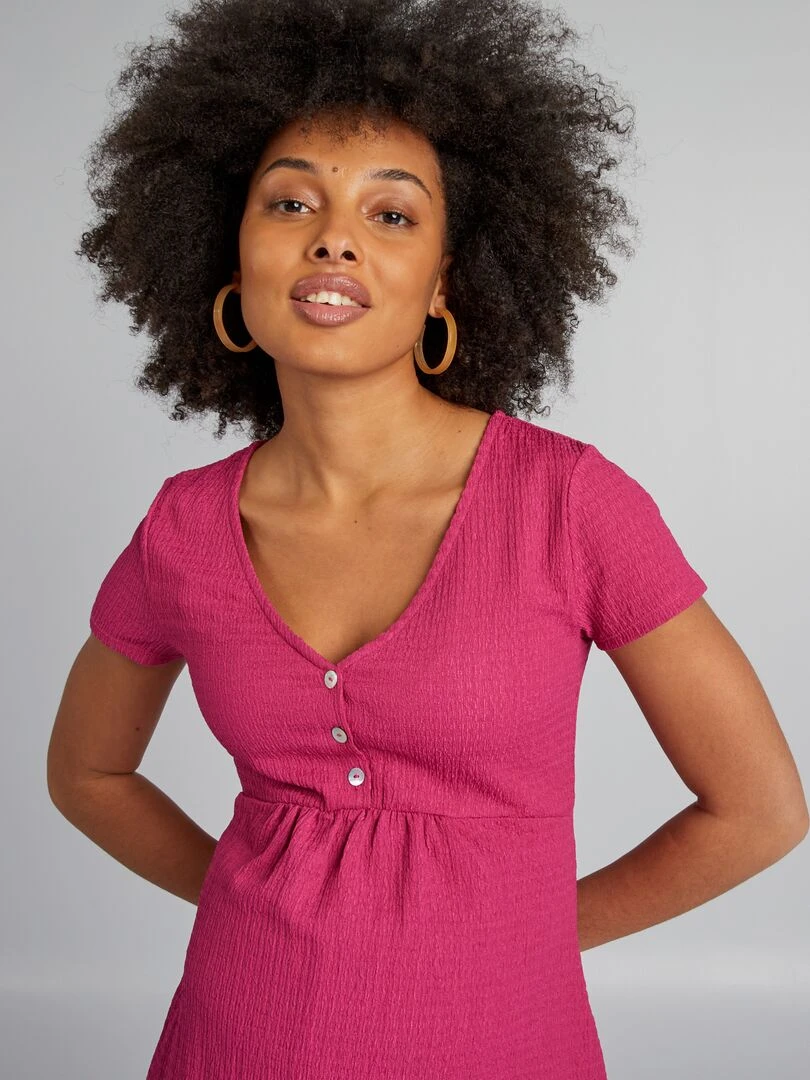 T shirt gaufré d'allaitement   Rose