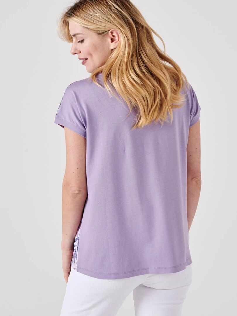 Tee shirt uni et imprimé à sequins   Damart   Violet