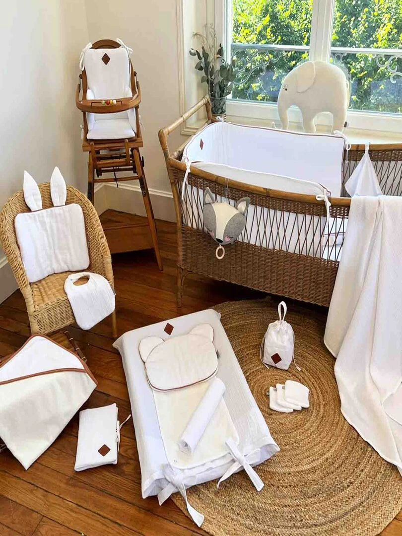 Oreiller plat lapin en gaze de coton  Jeanne   Blanc Doré