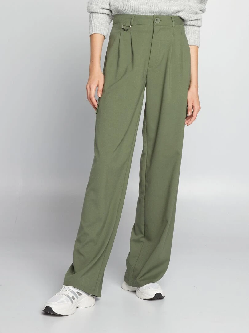 Pantalon large avec poches sur les côtés Kaki