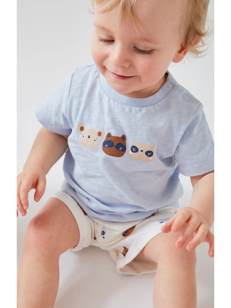 Set t shirt + short imprimé animalier  écru/bleu clair   Noukie's   Bleu
