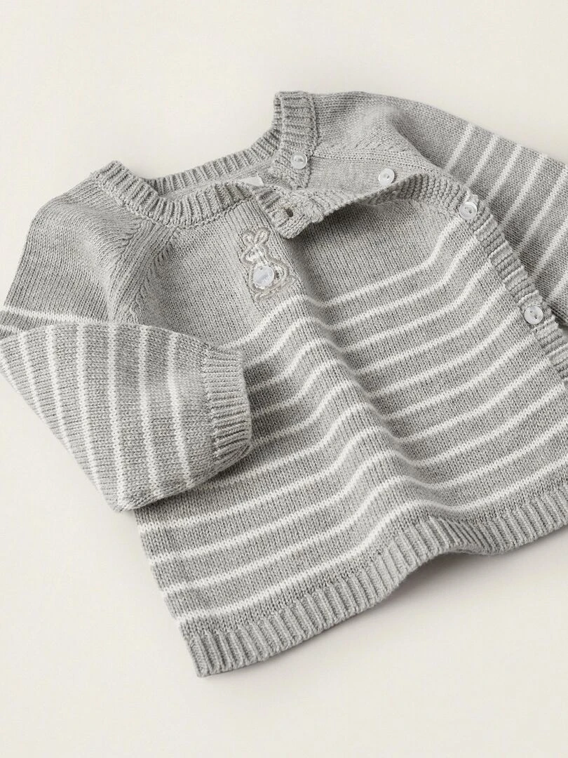 Pull en maille + Pantalon avec pieds en tricot pour nouveau né  CRADLE OF LIFE   Gris clair