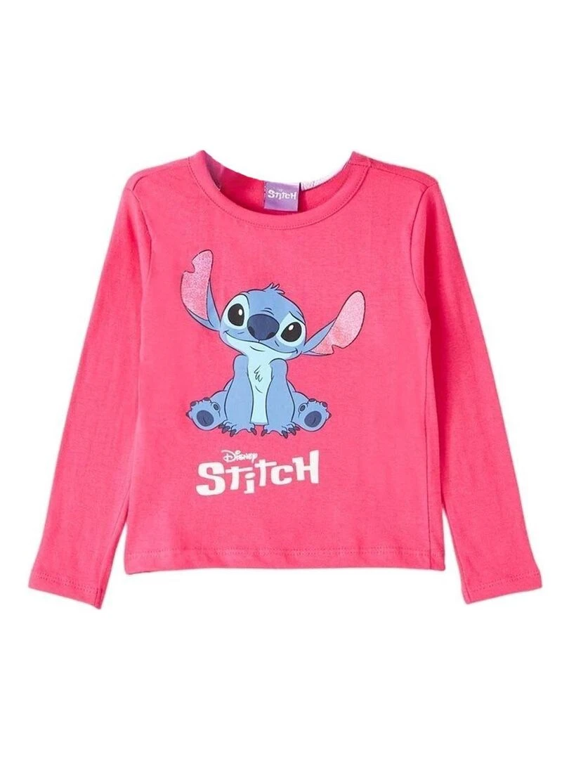 Disney T shirt fille imprimé Lilo Et Stitch en coton Rose fushia