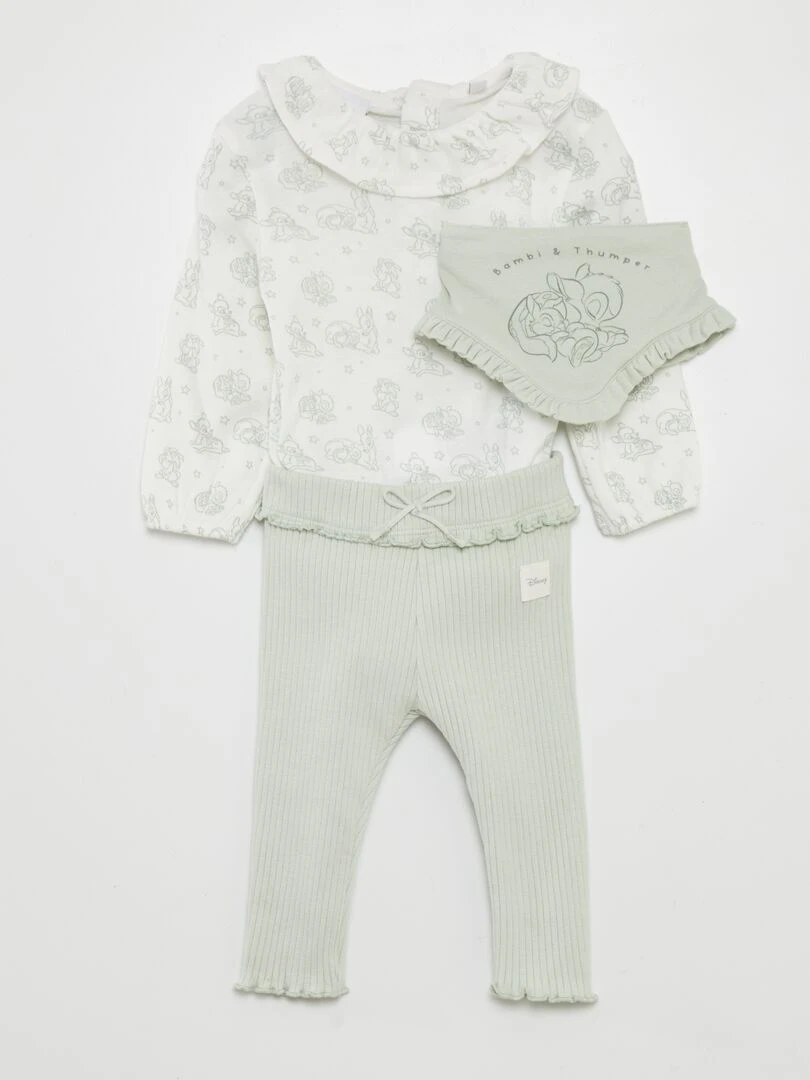 Ensemble 3 pièces body + legging + bavoir Vert