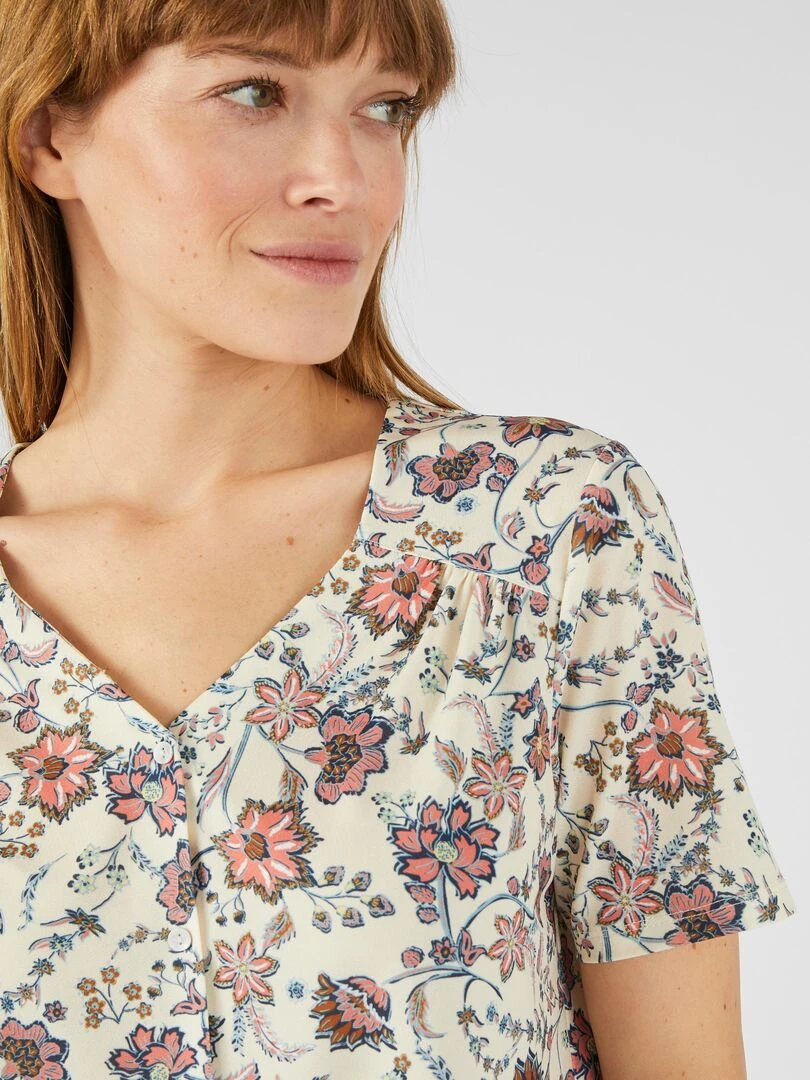 Tee shirt manches courtes imprimé Damart Beige