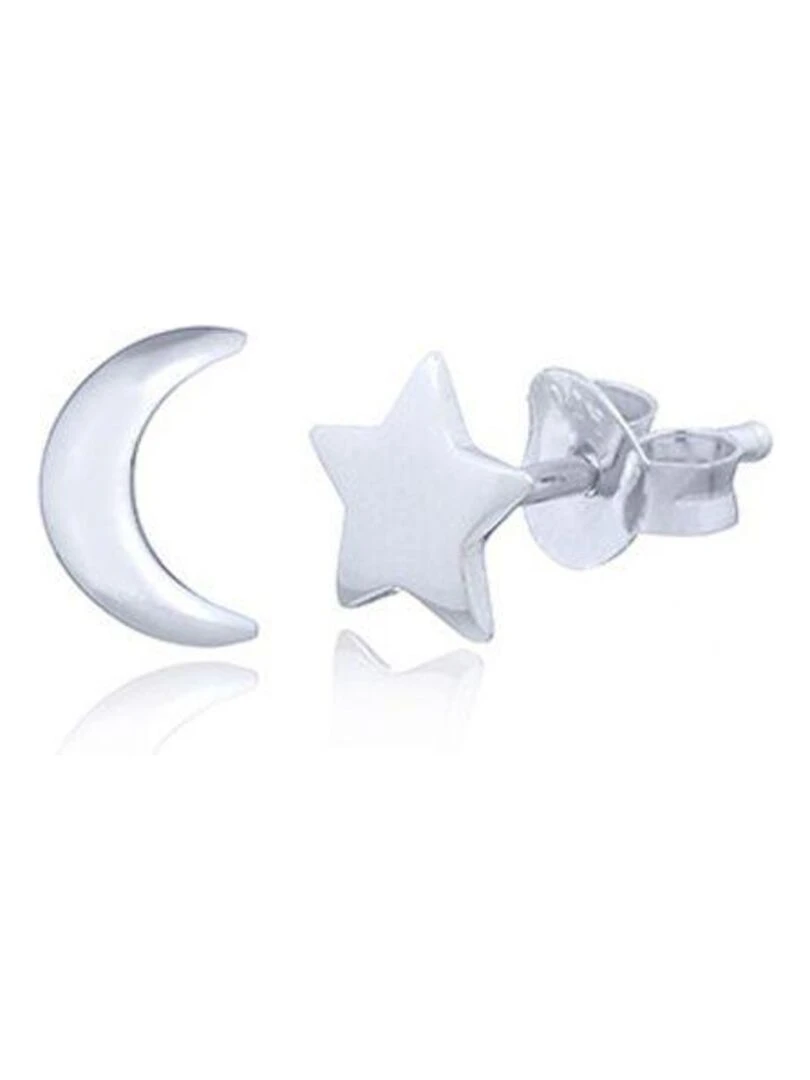 Clou d'oreille en argent forme lune et étoile  Bijoucolor   Argent