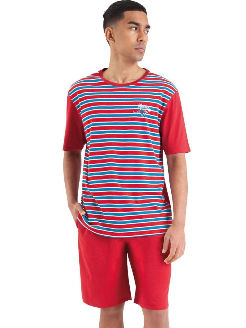 Pyjama court homme Rayures Rouge