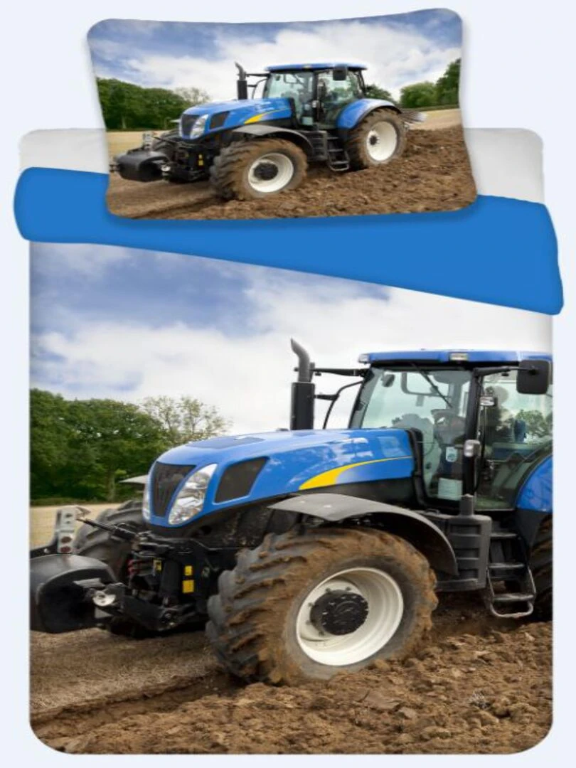 Parure de Lit Enfant Coton Tracteur Bleu Bleu