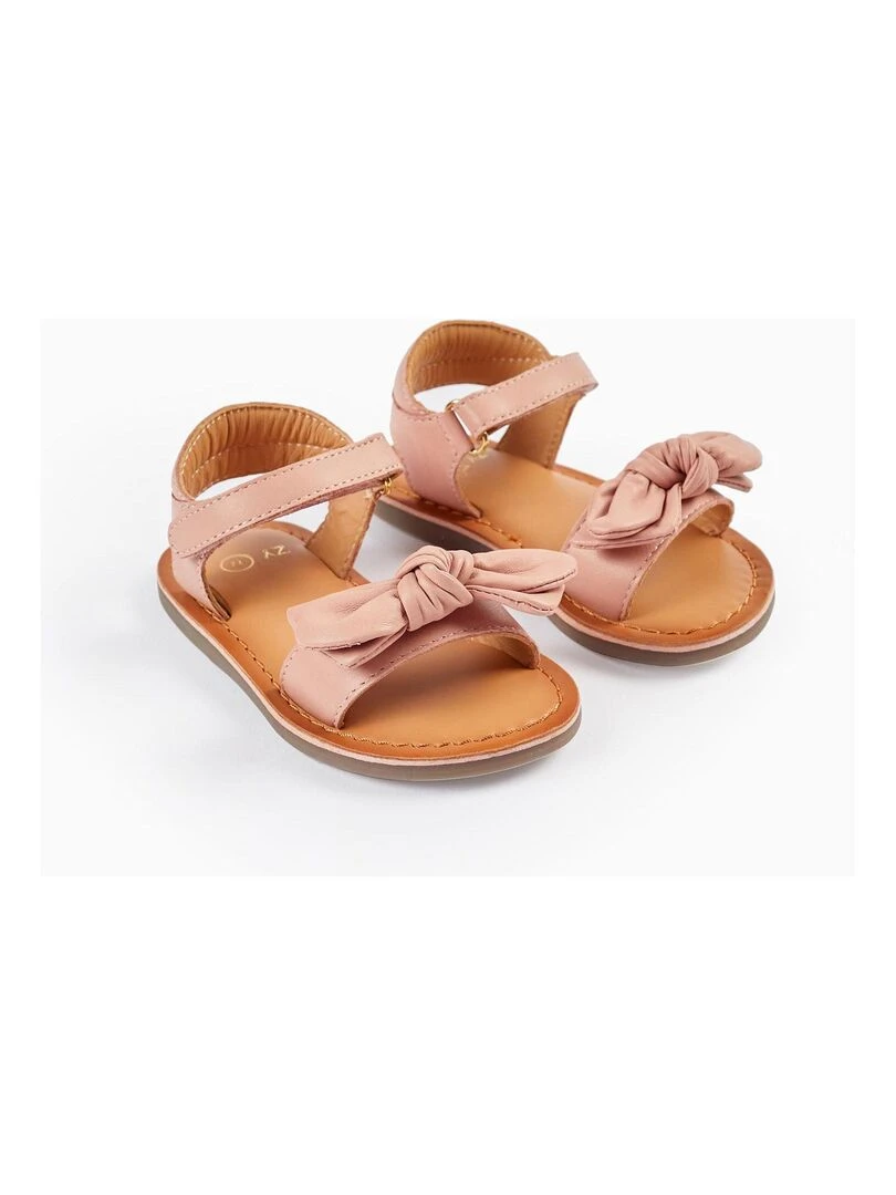 Sandales en cuir avec nœud pour bébé fille CÉRÉMONIE Rose clair