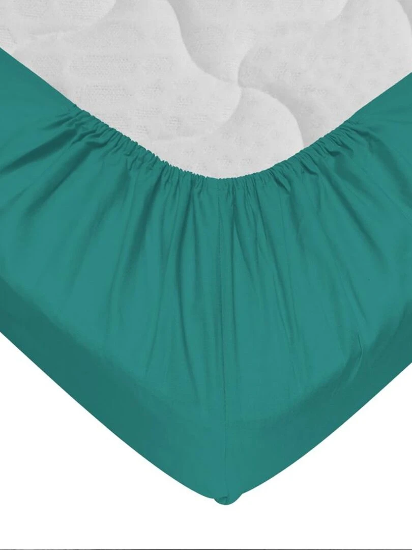 Drap housse 100% Coton 57 Fils Vert Turquoise   160 x 200 cm   Bonnet 30 cm   Bleu Vert